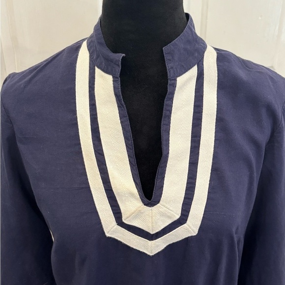 346 Brooks Brothers Navy 3/4 Sleeve Collar V Neck Tunic Shirt Sz Small - Picture 2 of 6